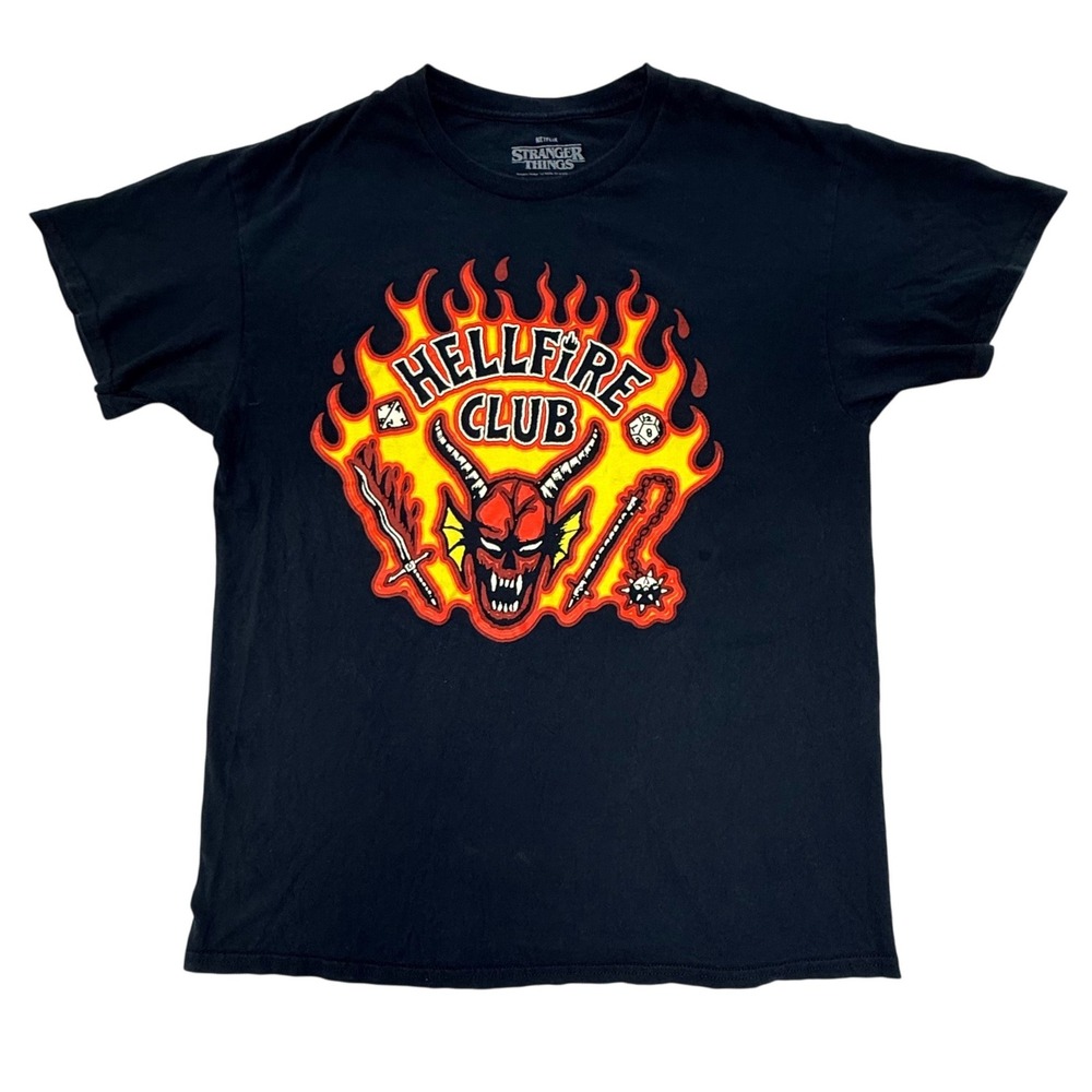 Netflix Stranger Things Hellfire Club T-Shirt Mens Large Black Graphic Tee L